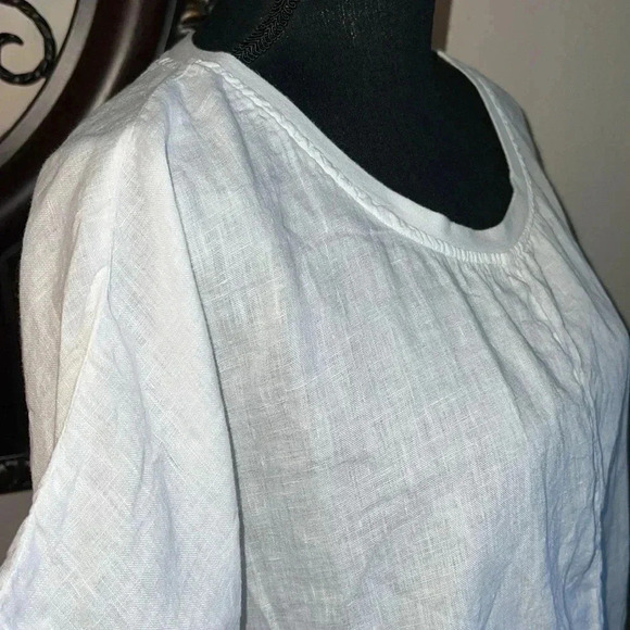FLAX Women’s White 100% Linen Scoop Neck Pullover Top Tunic Large - Picture 13 of 14